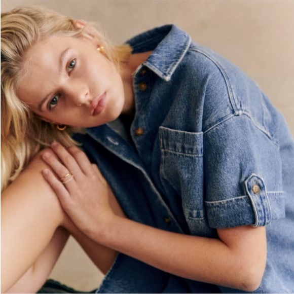 Sezane Ana Denim Dress Size L - Picture 6 of 12